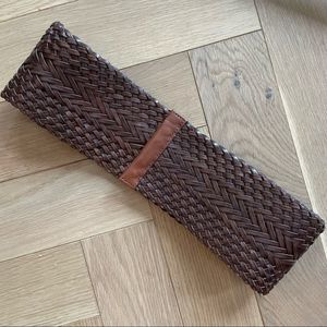Woven brown leather belt with hooks | S - XS